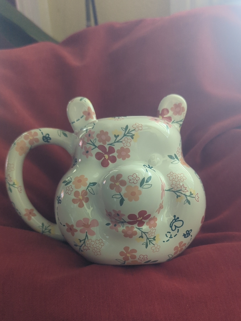 Disney White Ceramic Bear Mug with Pink Floral Pattern